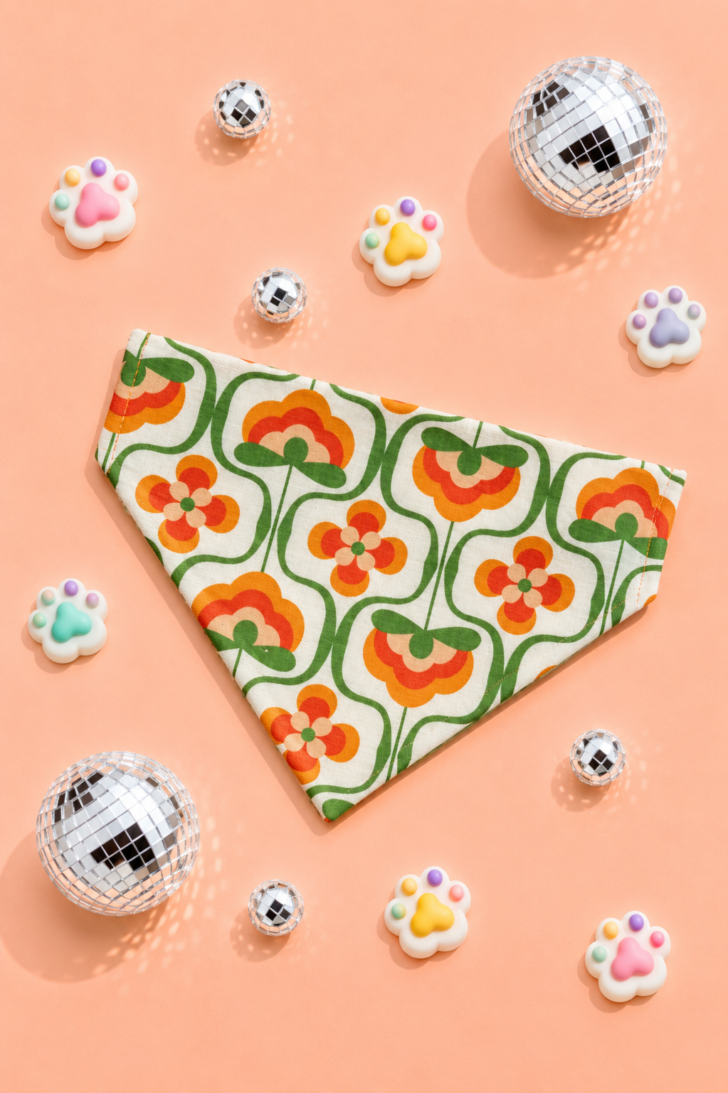 Orange Retro Flower Bandana