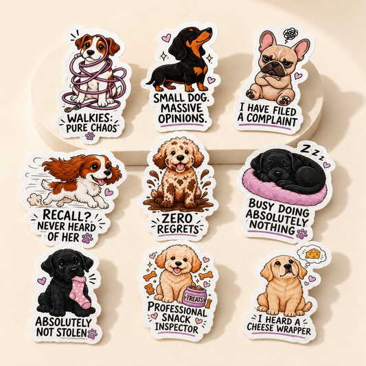 Dog Attitude Stickers collection featuring funny dog designs by Dolly & Co