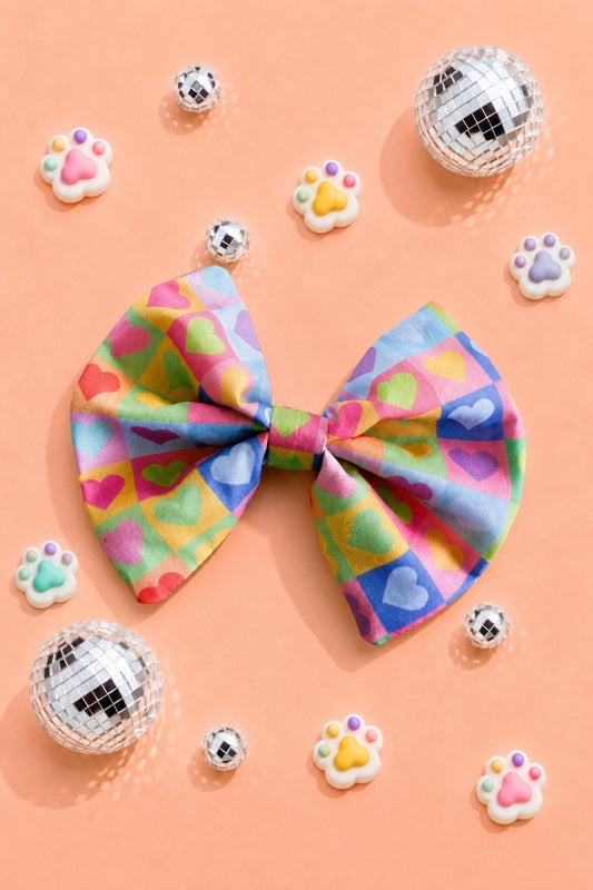 Rainbow Hearts Bow
