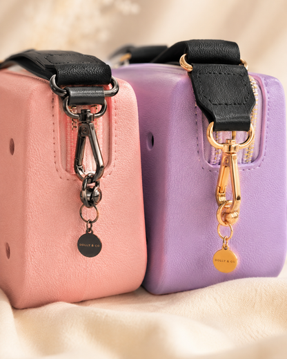 Pink waterproof EVA dog walking bag with black hardware