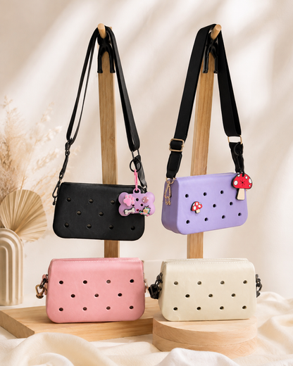 Lilac waterproof EVA dog walking bag with gold hardware