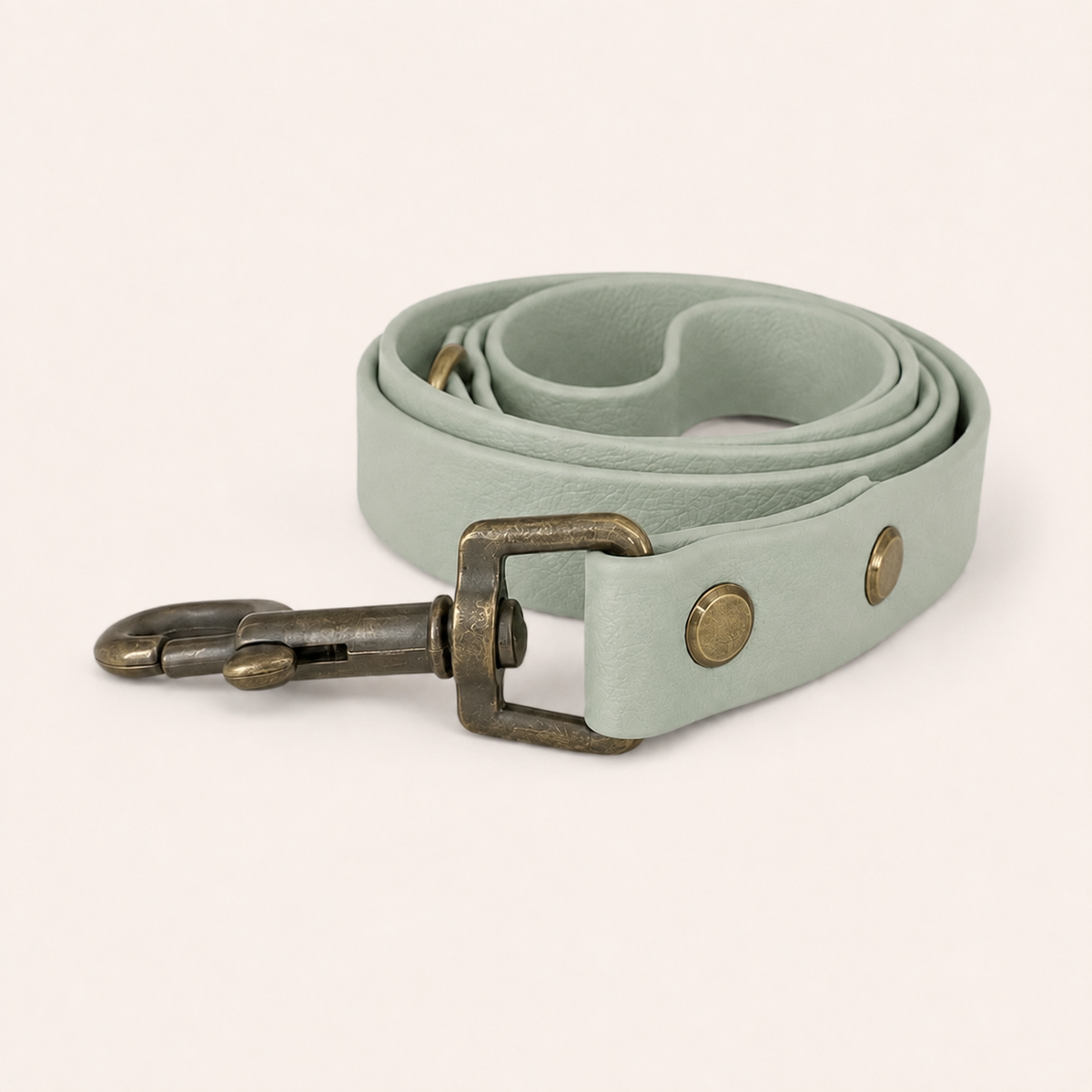 Sage Whisper waterproof BioThane dog lead with antique brass hardware