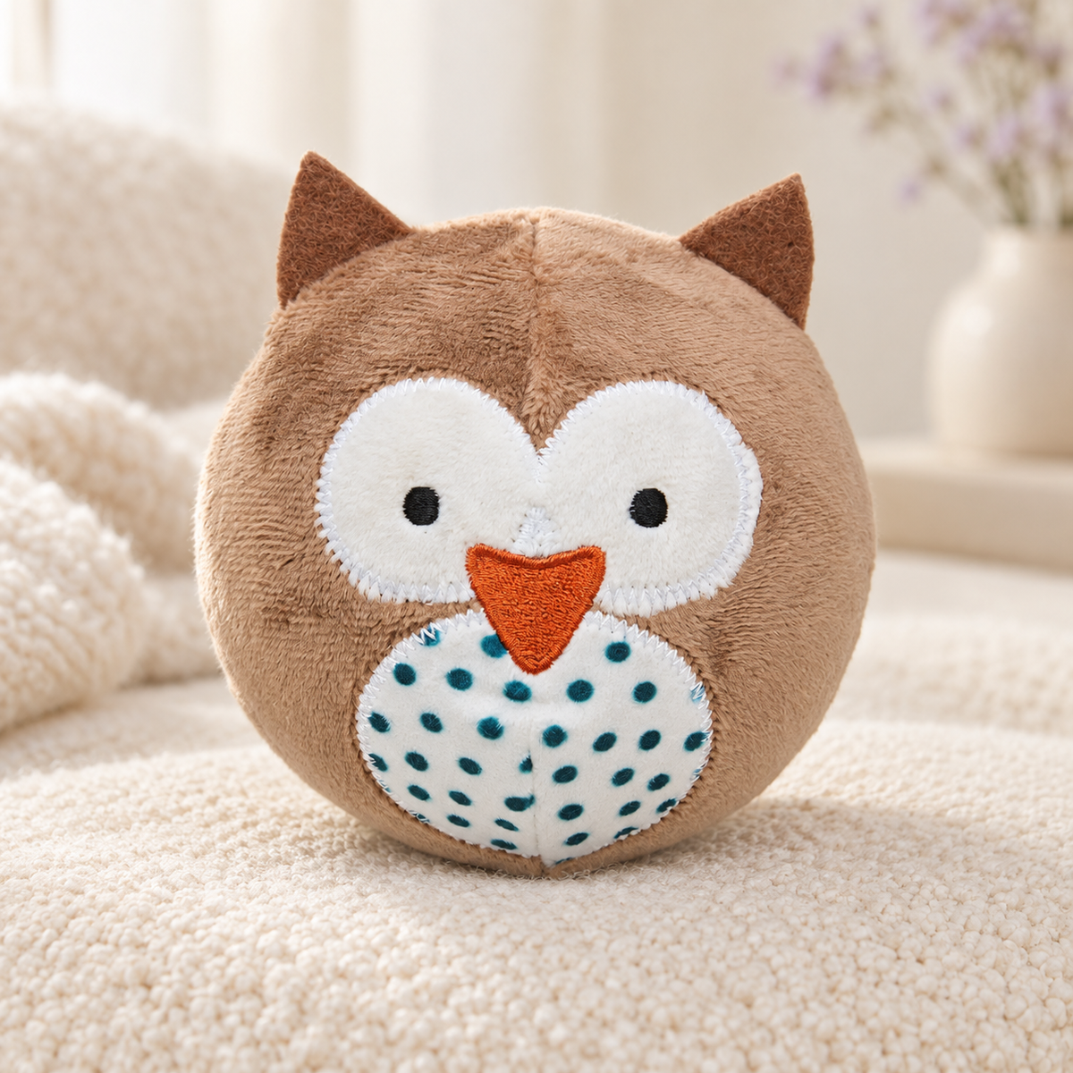 Petface Round Owl Plush Ball Dog Toy