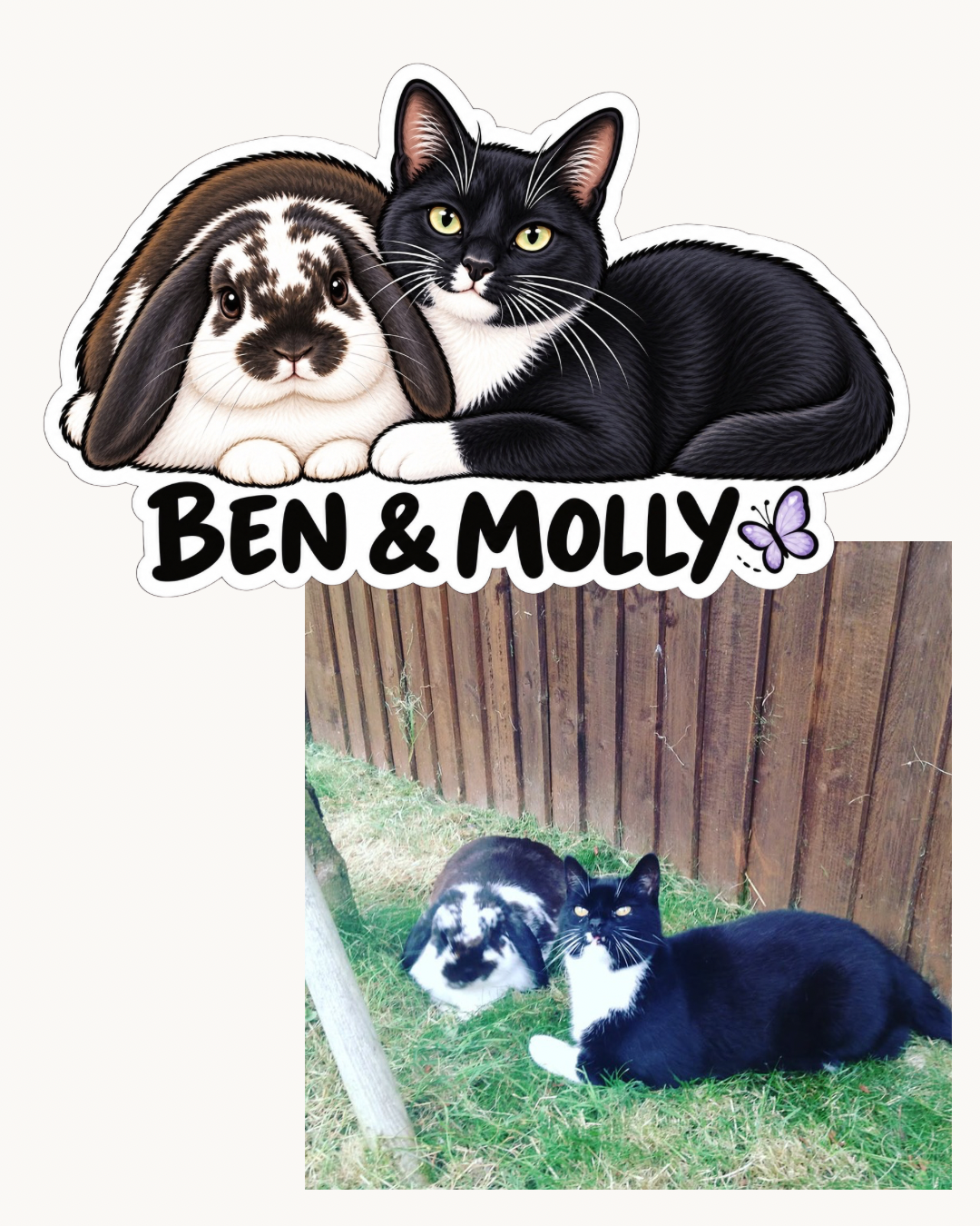 Custom pet portrait sticker example by Dolly & Co