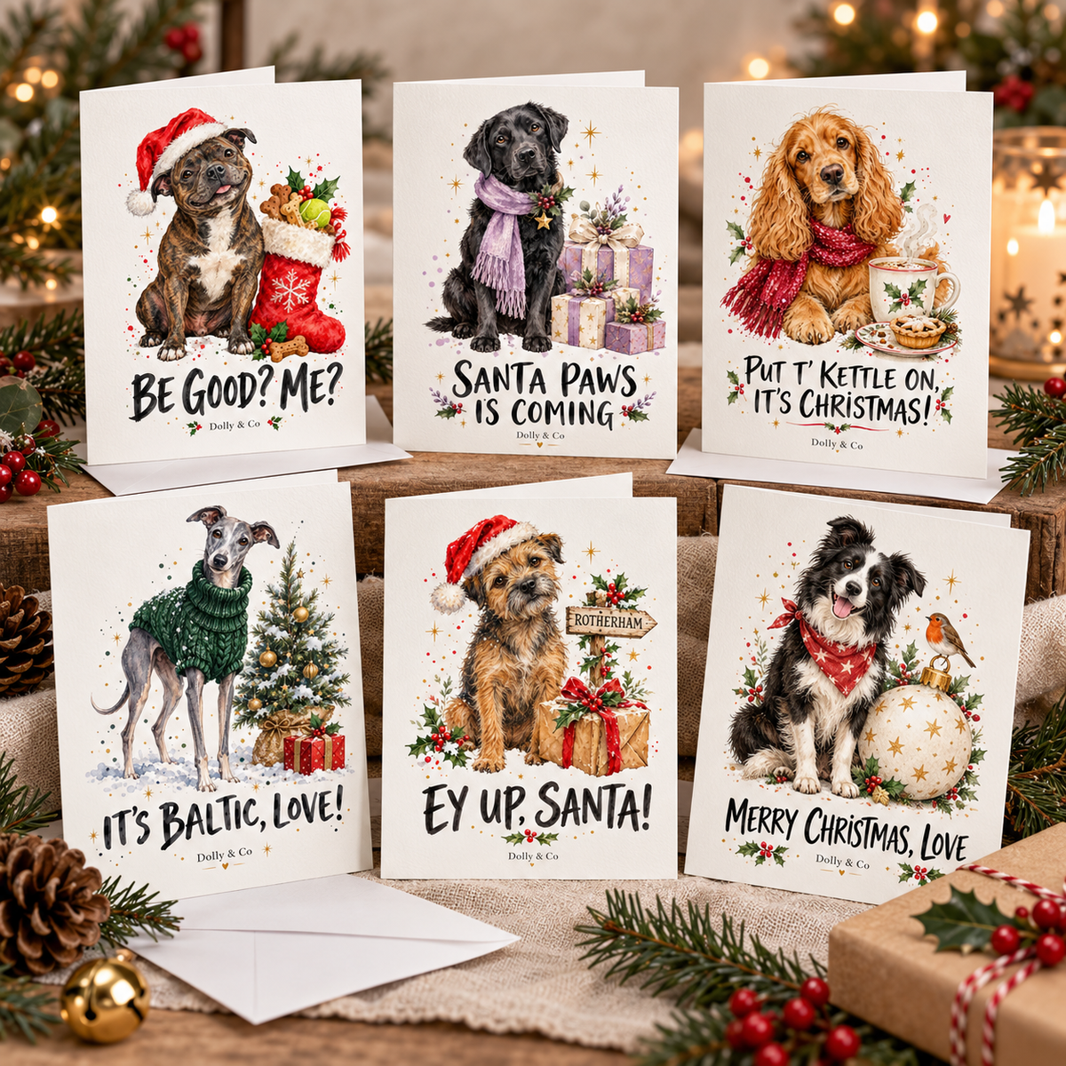 A Very Dolly Christmas – Handmade Set of 6 Christmas Cards
