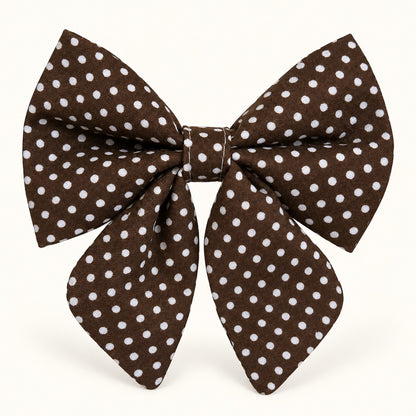 Brown polka dot handmade sailor dog bow