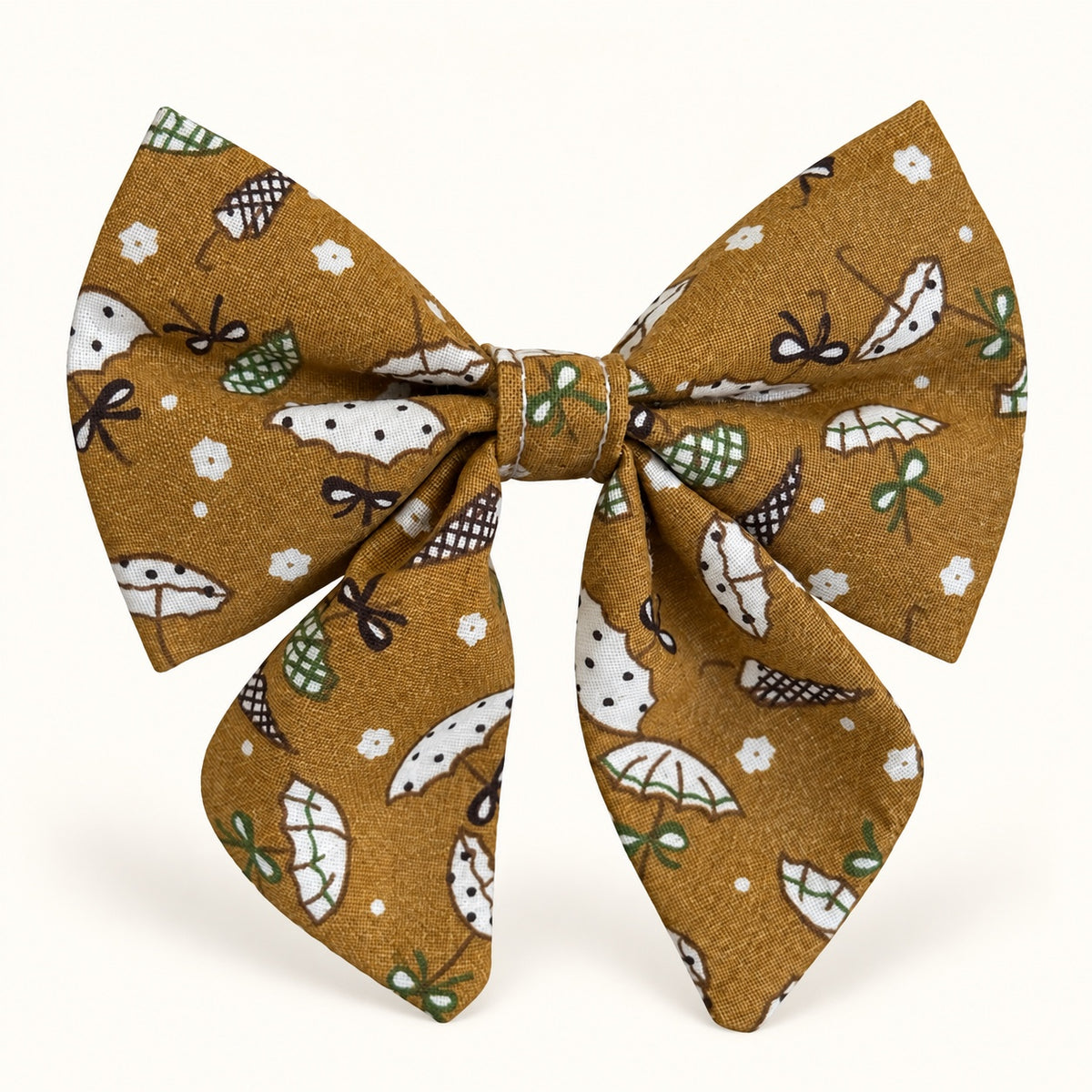Mustard umbrella print handmade sailor dog bow