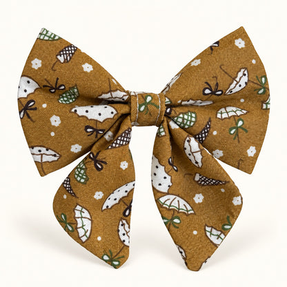 Mustard umbrella print handmade sailor dog bow