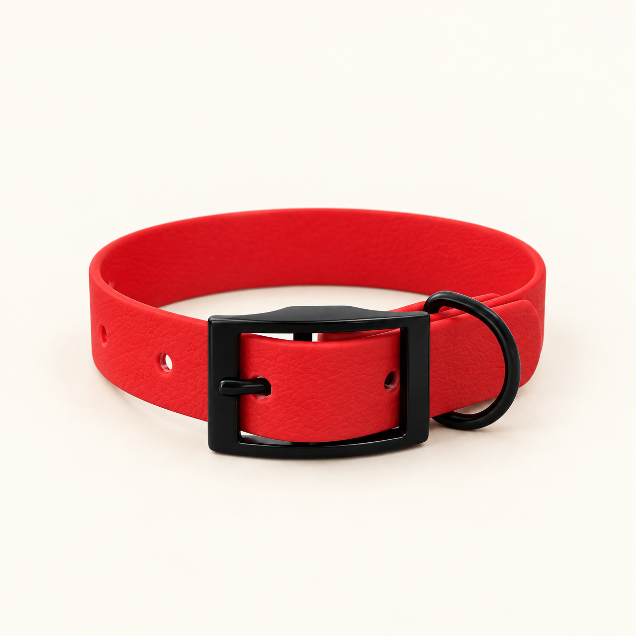 Poppy red 20mm waterproof BioThane dog collar with black hardware