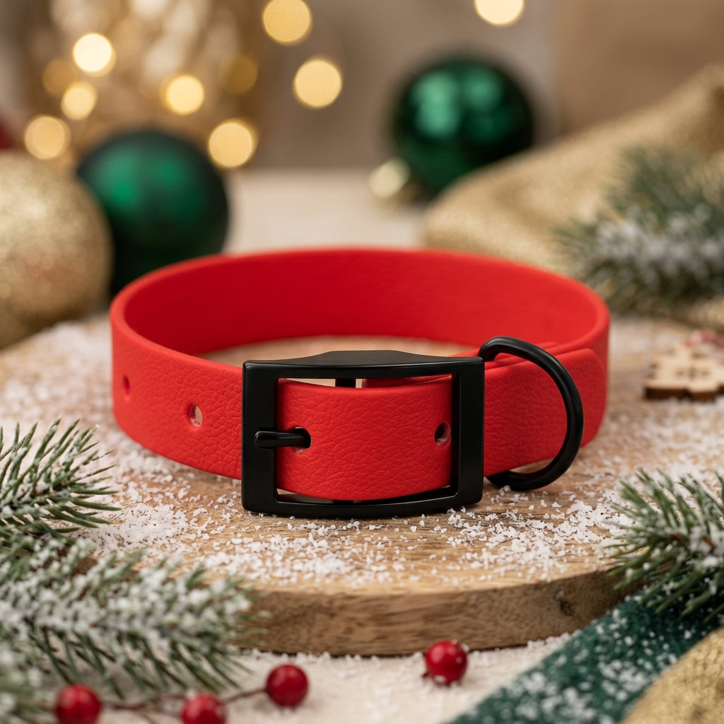 Poppy red waterproof BioThane dog collar with black hardware – Dolly & Co