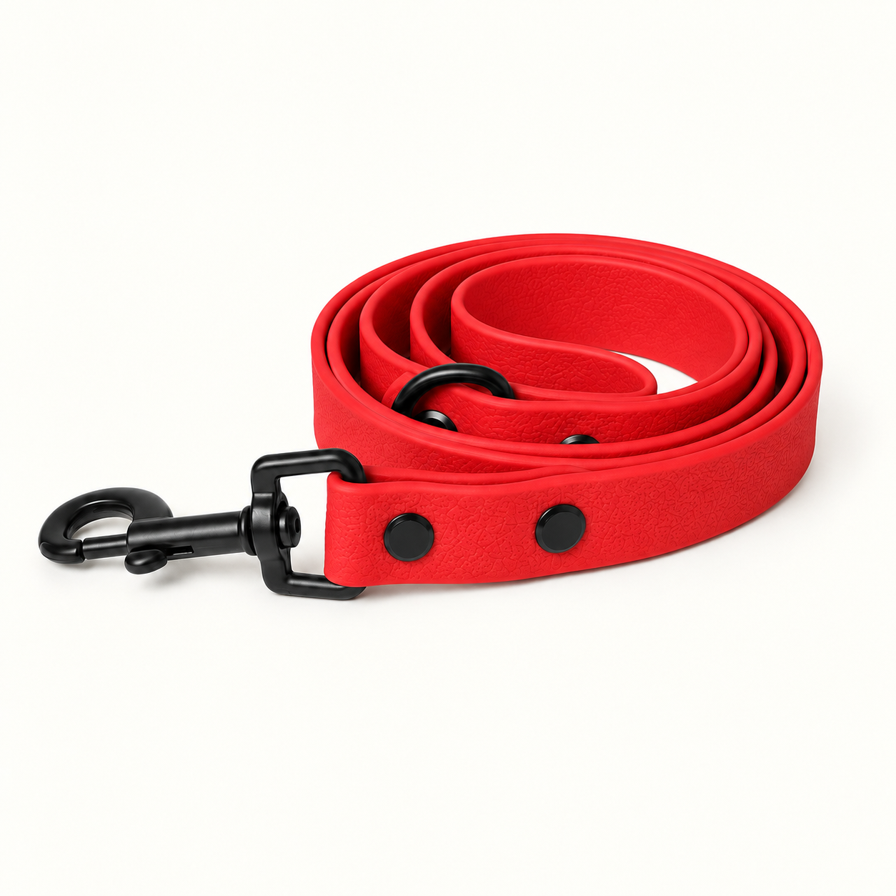 Poppy red 20mm waterproof BioThane dog lead with black hardware